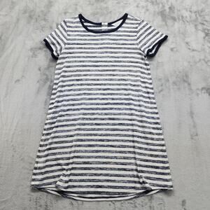 Market & Spruce Dress Womens M PETITE Blue White Striped Britta Crew Neck Button